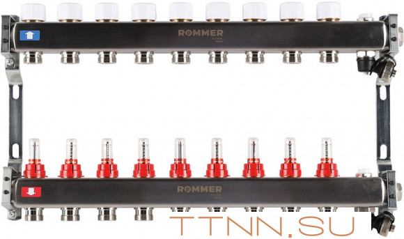 Для отопления Rommer 1"/3/4"x9 с расходомерами (RMS-1201-000009)