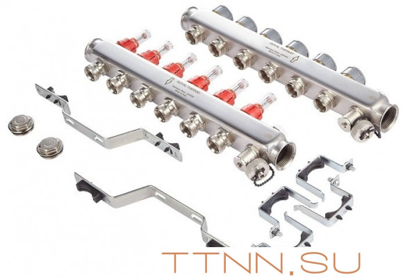 Для отопления Royal Thermo 1" ВР-3/4" НР, 6 выходов с расходомерами, нерж. (RTE 52.106)