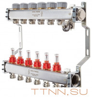 Для отопления Royal Thermo 1" ВР-3/4" НР, 9 выходов с расходомерами, нерж. (RTE 52.109)