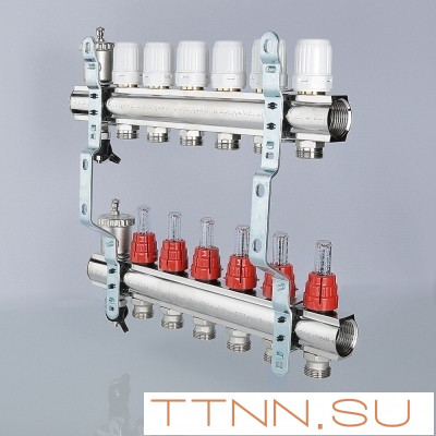 Для отопления VALTEC 1"х4 вых. Евроконус 3/4" с расходомерами в сборе