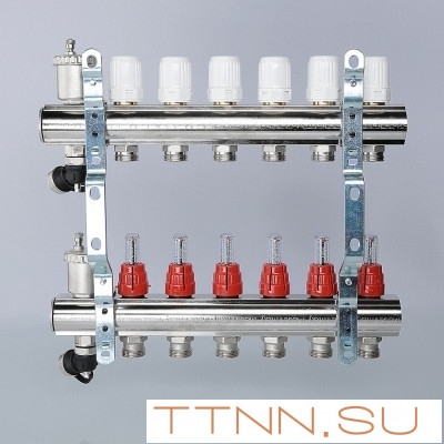 Для отопления VALTEC 1"х7 вых. Евроконус 3/4" с расходомерами в сборе