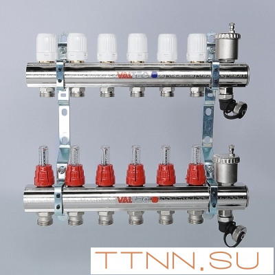 Для отопления VALTEC 1"х7 вых. Евроконус 3/4" с расходомерами в сборе