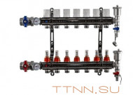 Коллекторная группа TIM 7 выходов KA007 с кранами и расходомерами латунь