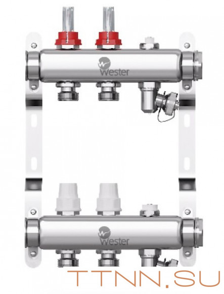 Коллектор для теплого пола Wester 1"-3/4 в сборе с расходомерами на 2 выхода