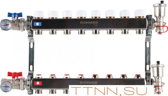 Для отопления Rommer 1"/3/4"x8 с запорными клапанами (RMS-3210-000008)